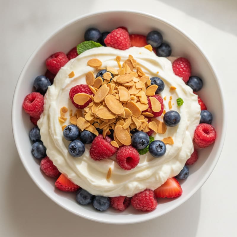 Greek Yogurt Protein Parfait with Mixed Berries and Almonds