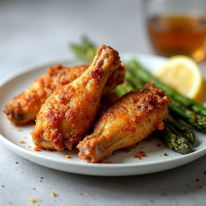 Baked Crispy Honey Garlic Chicken Wings with Roasted Asparagus