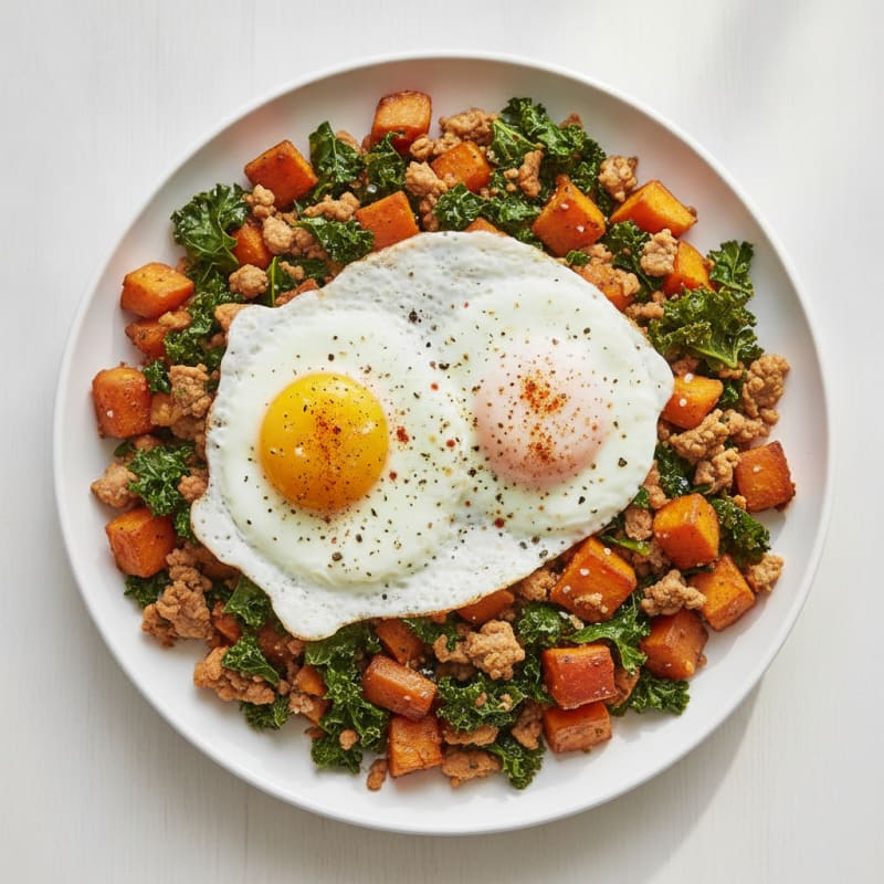 Sweet Potato and Kale Hash with Eggs