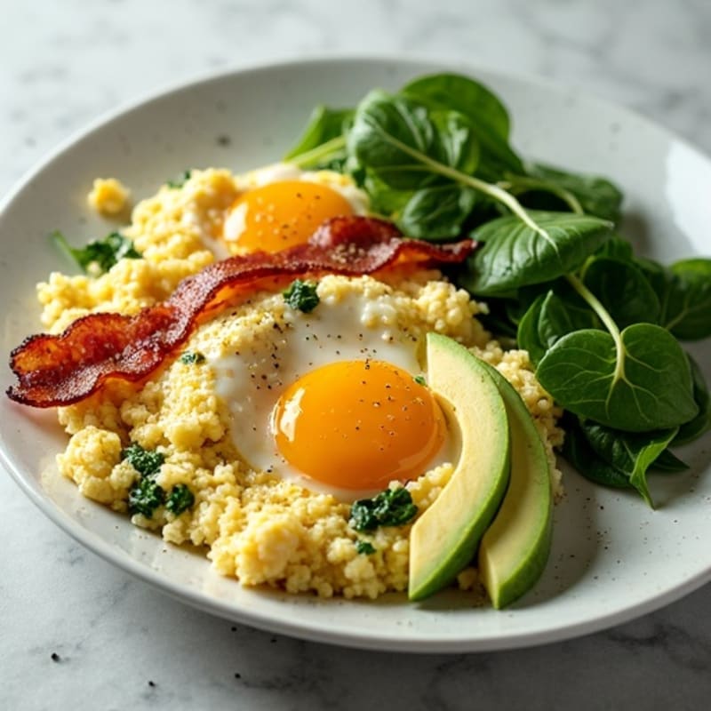 Crispy Turkey Bacon and Egg White Scramble with Spinach