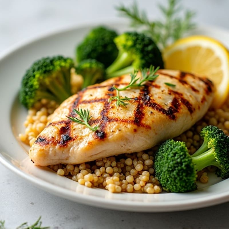 Grilled Chicken Breast with Quinoa and Roasted Broccoli