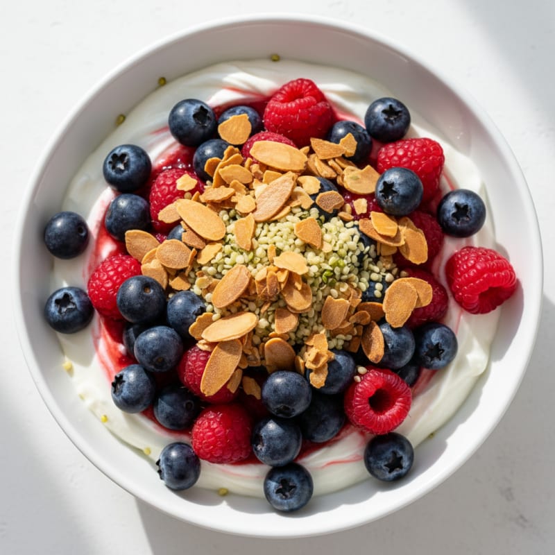 Greek Yogurt Protein Parfait with Mixed Berries and Almonds
