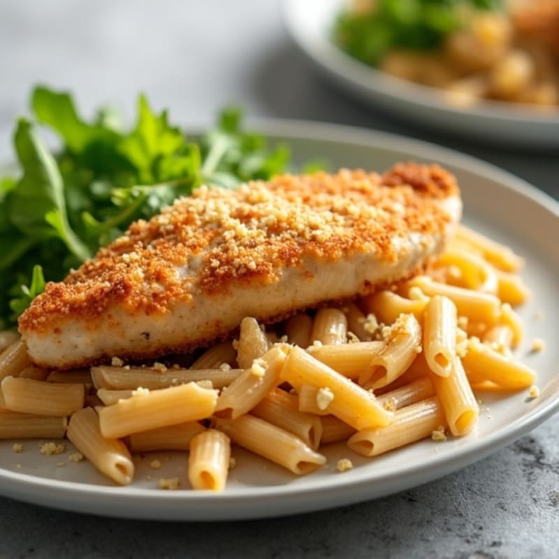 Crispy Chicken with Creamy Caesar Whole Wheat Pasta