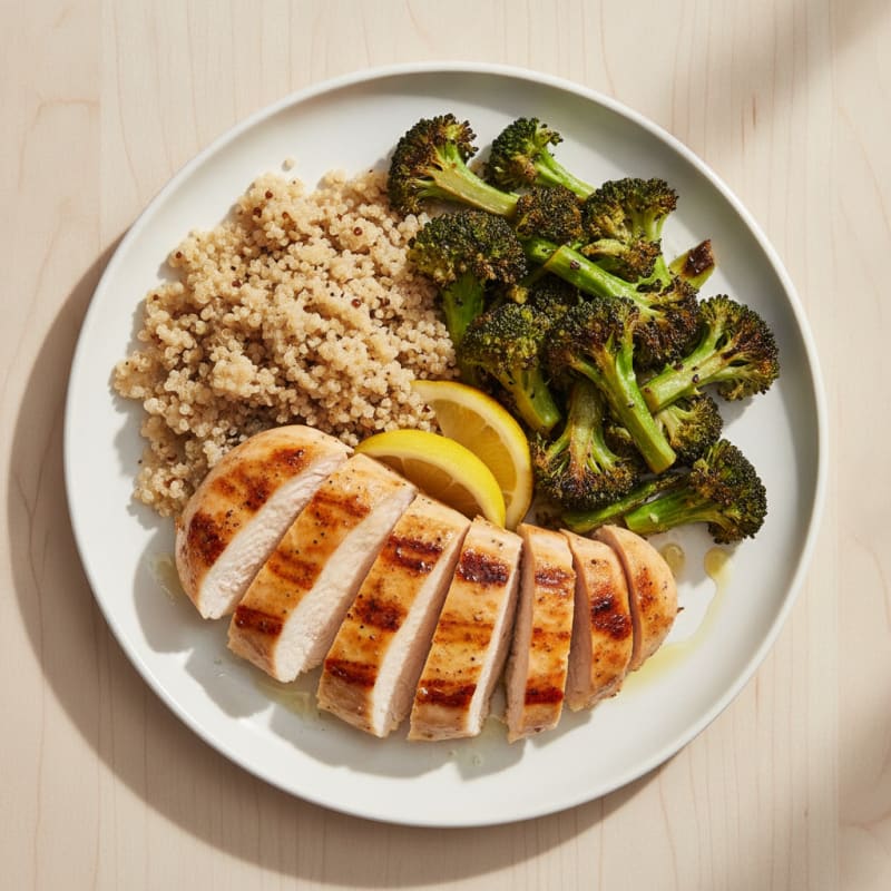 Grilled Chicken Breast with Roasted Broccoli and Quinoa