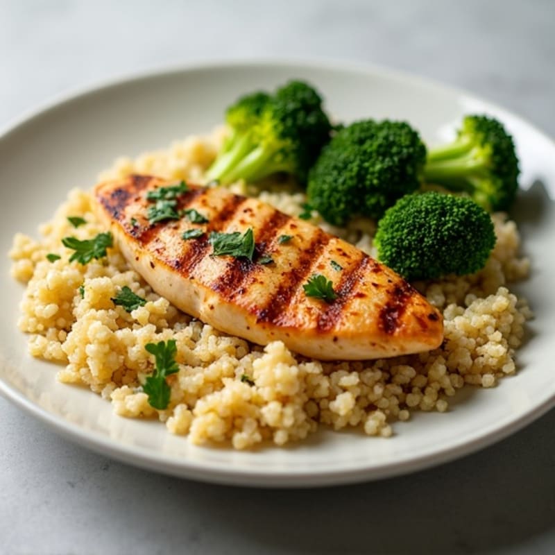 Grilled Chicken Breast with Quinoa and Roasted Broccoli