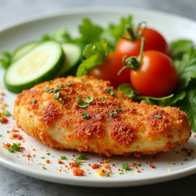 Crispy Spiced Chicken with Fresh Cucumber Tomato Salad