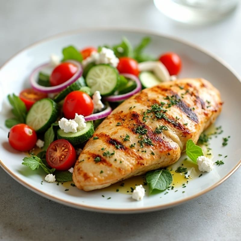 Lemon-Herb Chicken with Fresh Chopped Vegetable and Feta Salad