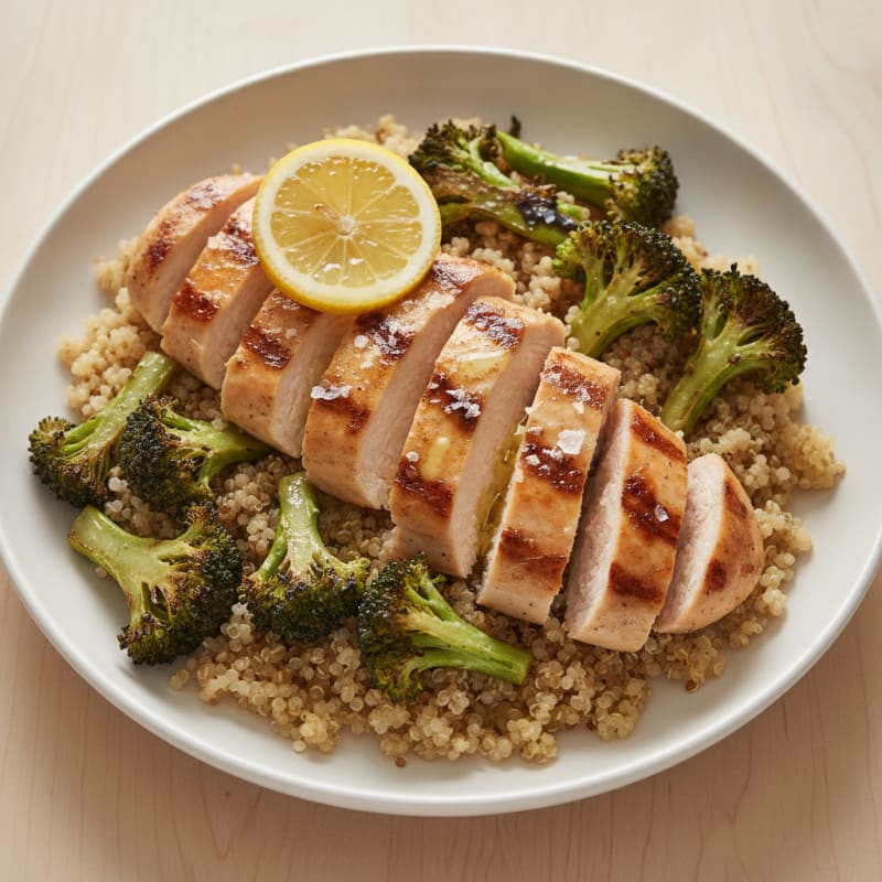 Grilled Chicken Breast with Quinoa and Roasted Broccoli