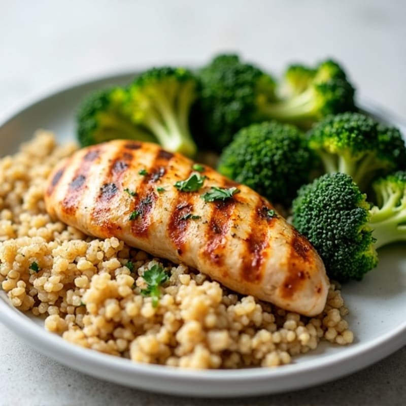 Grilled Chicken Breast with Quinoa and Roasted Broccoli