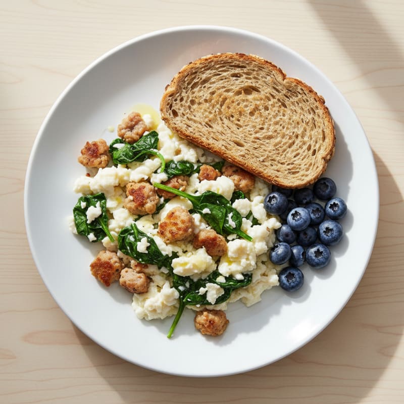 Egg White and Turkey Sausage Scramble with Spinach