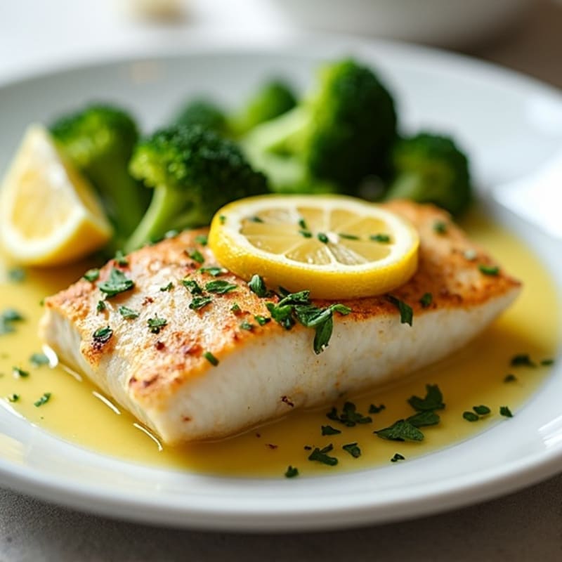 Seared Lemon Garlic Cod with Steamed Broccoli