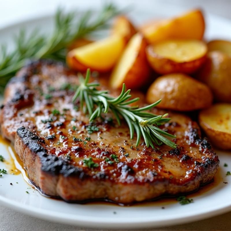 Pan-Seared Garlic Herb Steak with Crispy Roasted Potatoes