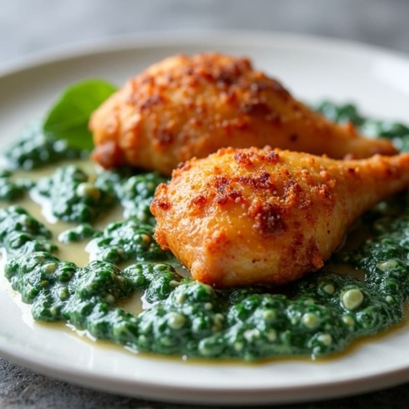 Crispy Baked Chicken Thighs with Creamed Spinach