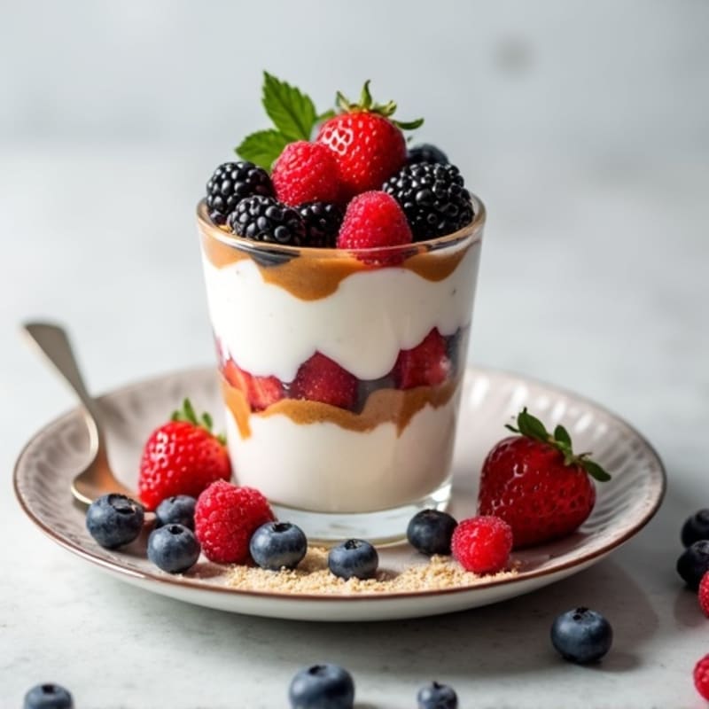 Greek Yogurt Protein Parfait with Mixed Berries and Almond Butter
