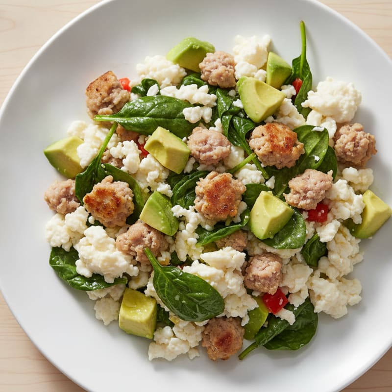 Egg White and Turkey Sausage Scramble with Spinach