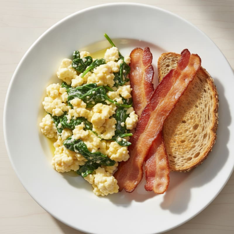 Cottage Cheese Scramble with Spinach and Turkey Bacon