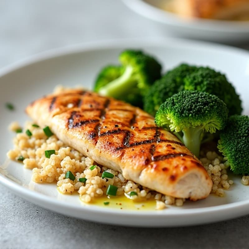 Grilled Chicken Breast with Quinoa and Roasted Broccoli