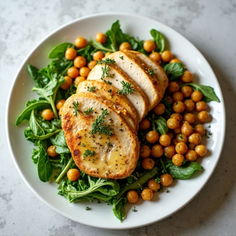 Herb-Roasted Chicken with Fresh Greens, Crunchy Chickpeas, and Lemon Vinaigrette