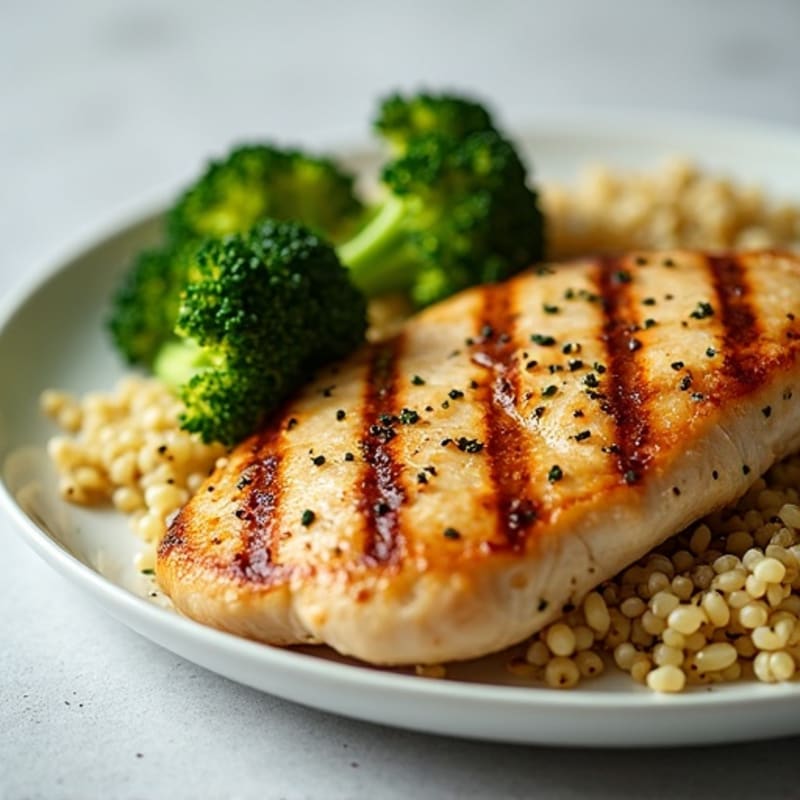 Grilled Chicken Breast with Quinoa and Roasted Broccoli