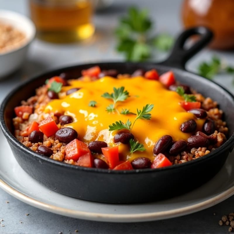 Baked Cheesy Beef and Black Bean Skillet