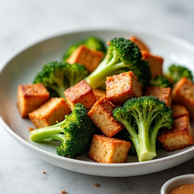 Crispy Tofu and Roasted Broccoli with Peanut Sauce