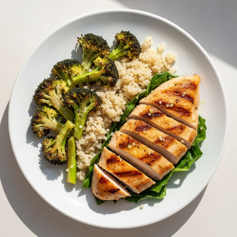 Grilled Chicken Breast with Roasted Broccoli and Quinoa