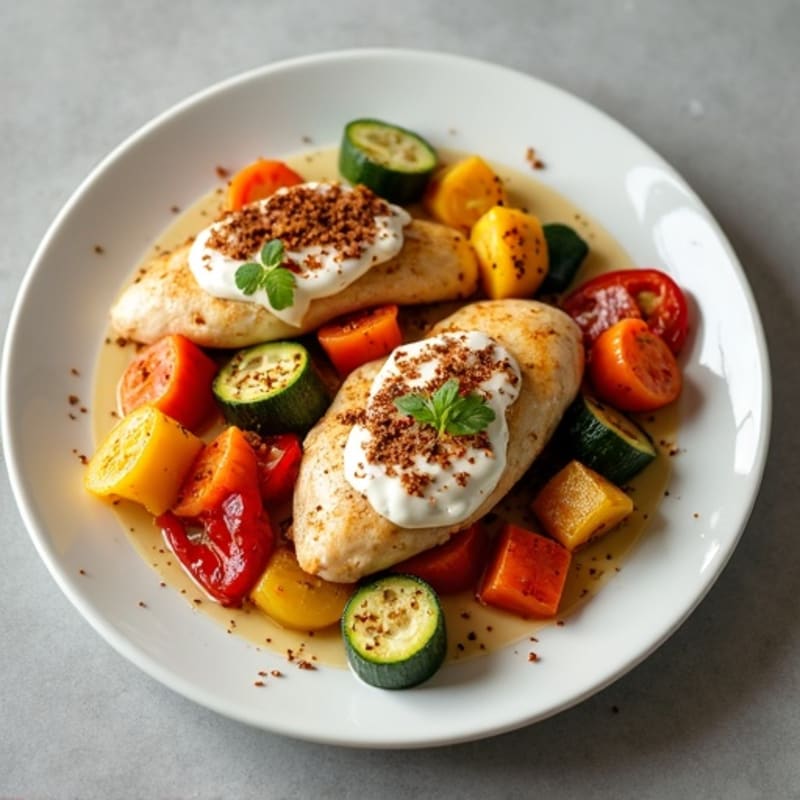 Creamy Fragrant Spiced Chicken with Roasted Vegetables
