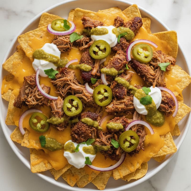 Smoky Pulled Pork Nachos with Pickled Jalapeños