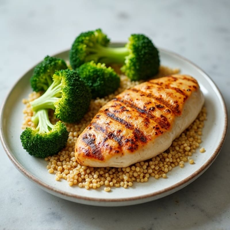 Grilled Chicken Breast with Roasted Broccoli and Quinoa