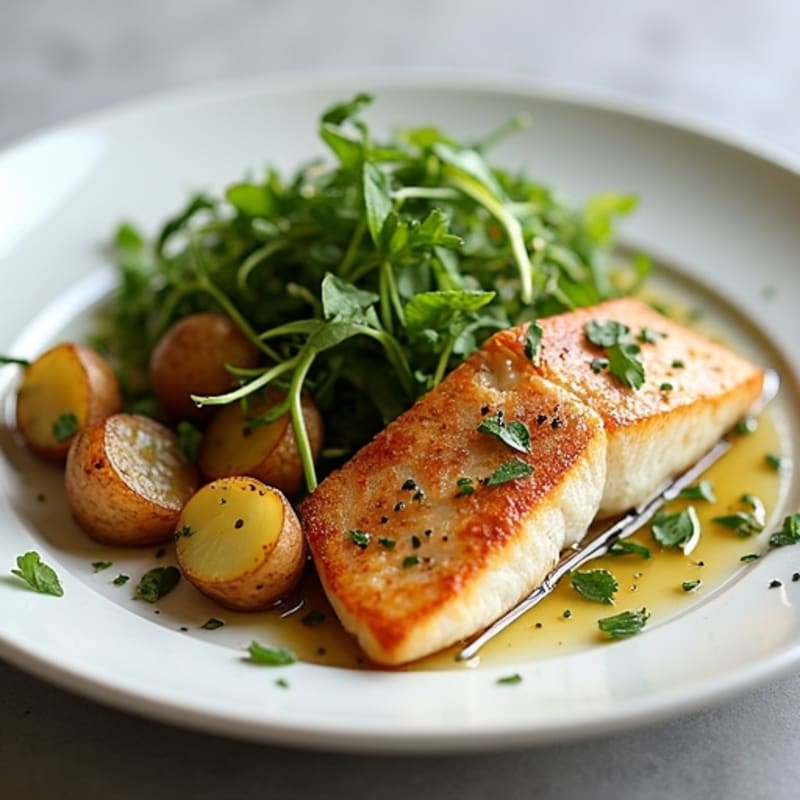 Flaky Smoked Mackerel with Roasted Baby Potatoes and Fresh Herb Salad