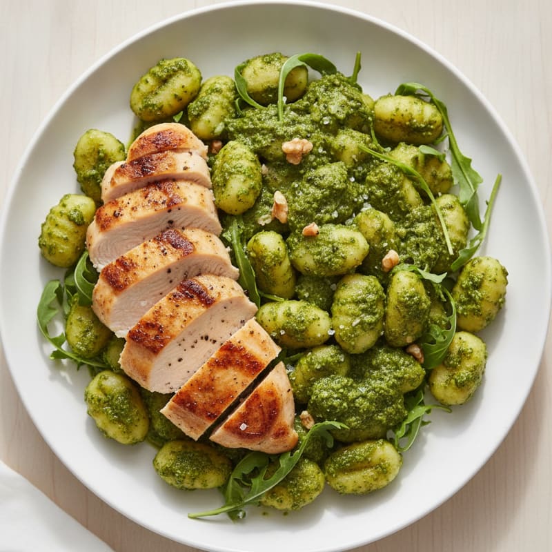 Pan-Seared Chicken and Gnocchi with Zesty Arugula Pesto