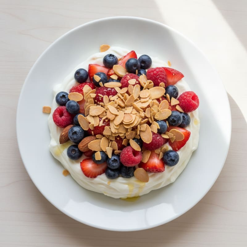 Greek Yogurt Protein Parfait with Mixed Berries and Almonds