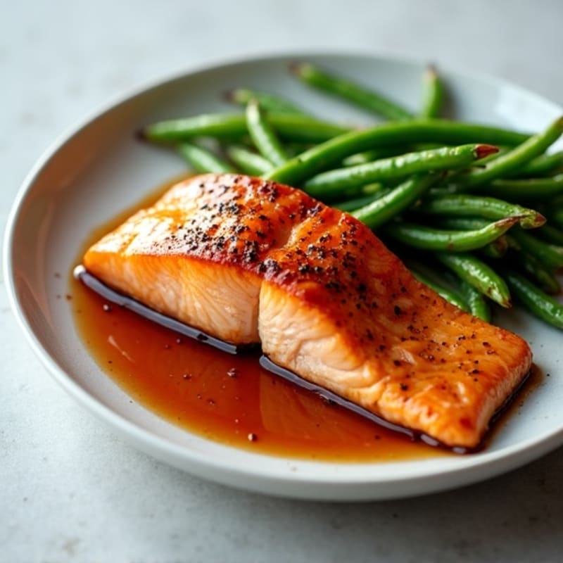 Pan-Seared Teriyaki Glazed Salmon with Roasted Green Beans