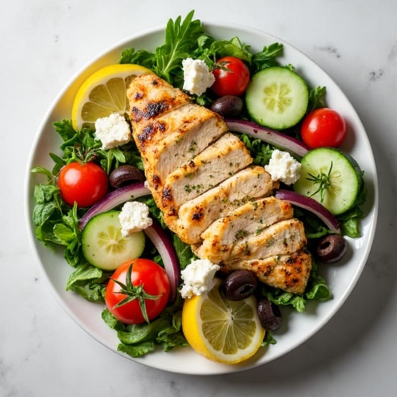 Crisp Vegetable Salad with Feta, Olives, and Lemon-Herb Dressing