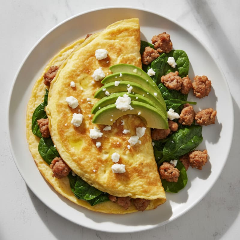 Egg White and Spinach Omelet with Turkey Sausage