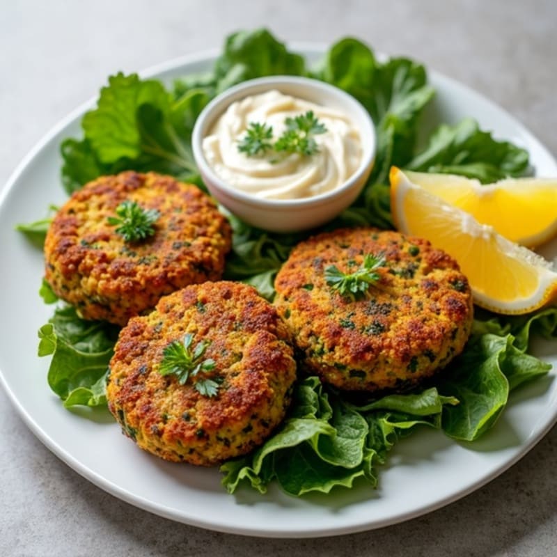 Crispy Baked Falafel with Fresh Greens and Lemon-Tahini Dressing
