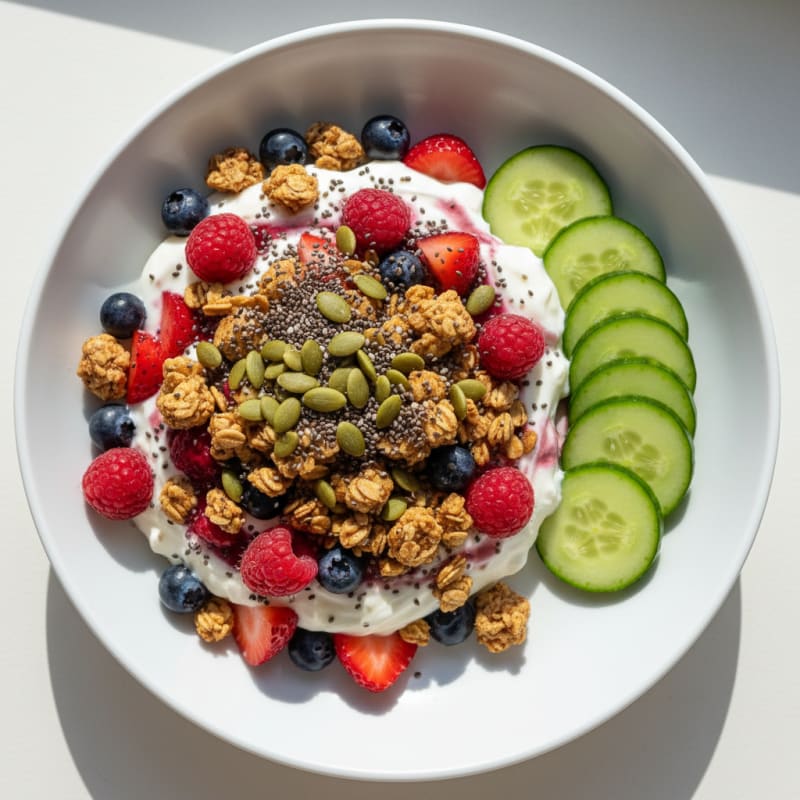 Greek Yogurt Parfait with Mixed Berries, Pumpkin Seeds, and Chia