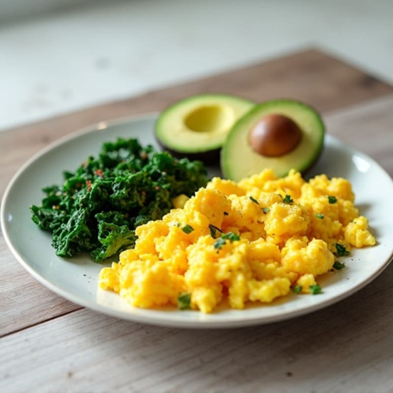 Fluffy Scrambled Eggs with Cottage Cheese, Sautéed Spinach & Avocado