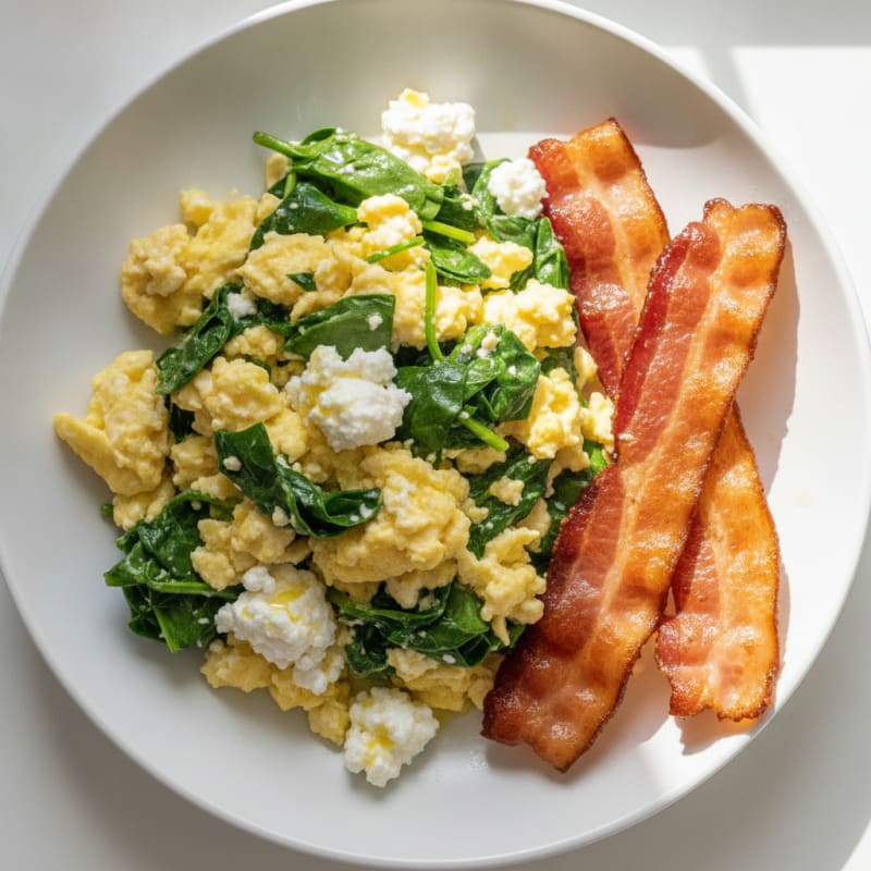 Cottage Cheese Scramble with Spinach and Turkey Bacon