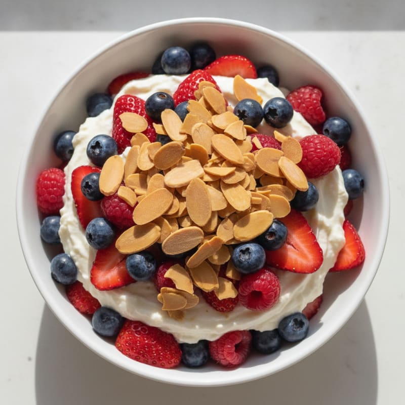 Greek Yogurt Protein Parfait with Mixed Berries and Almonds