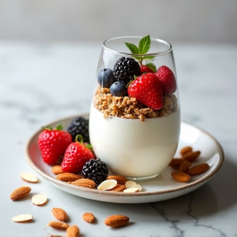 Greek Yogurt Parfait with Crunchy Almond Granola and Fresh Berries
