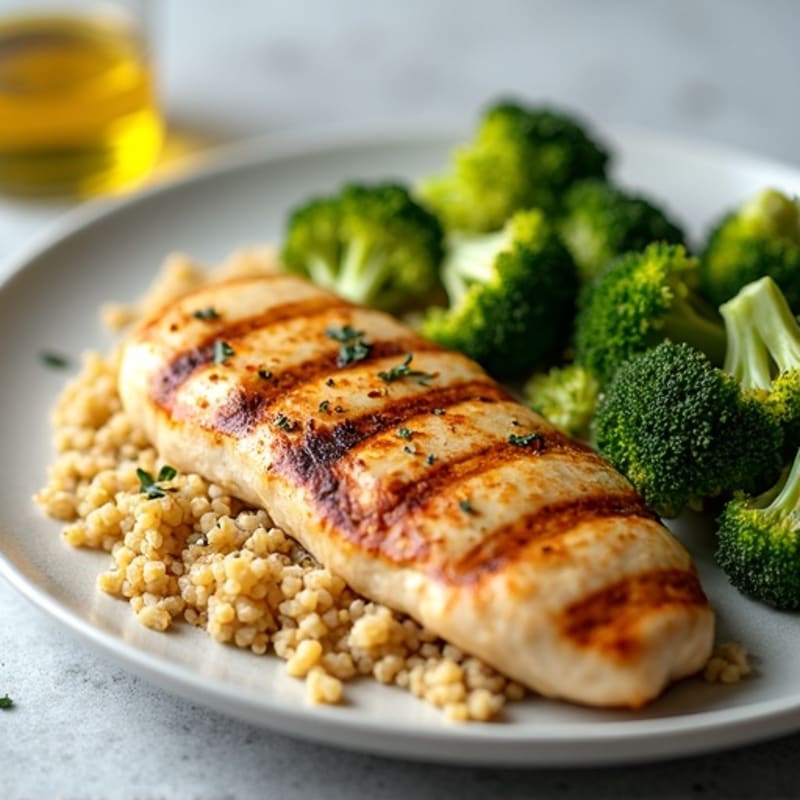 Grilled Chicken Breast with Quinoa and Roasted Broccoli