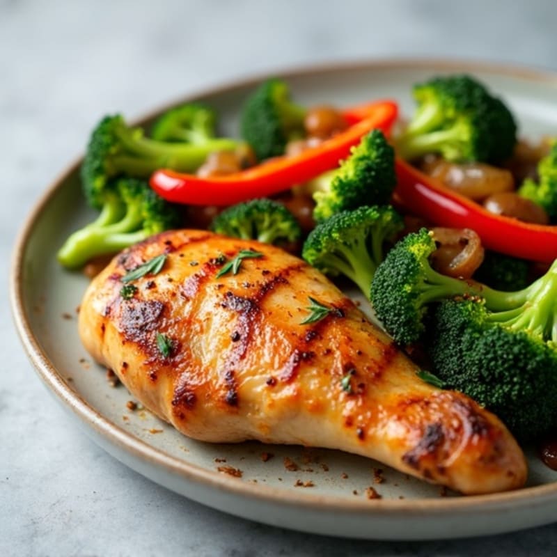 Roasted Chicken with Broccoli, Peppers, and Onions
