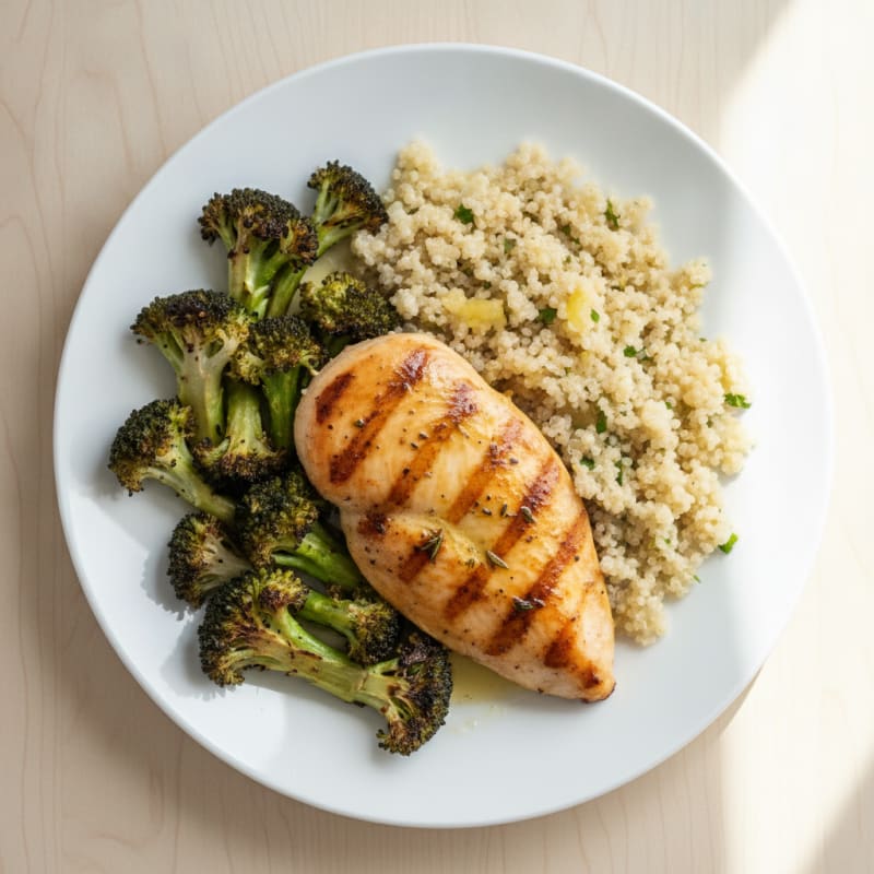 Grilled Chicken Breast with Quinoa and Roasted Broccoli