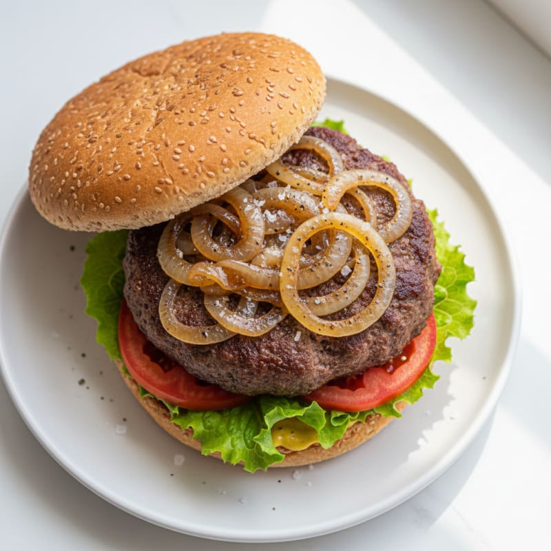 Classic Beef Burger with Caramelized Onions