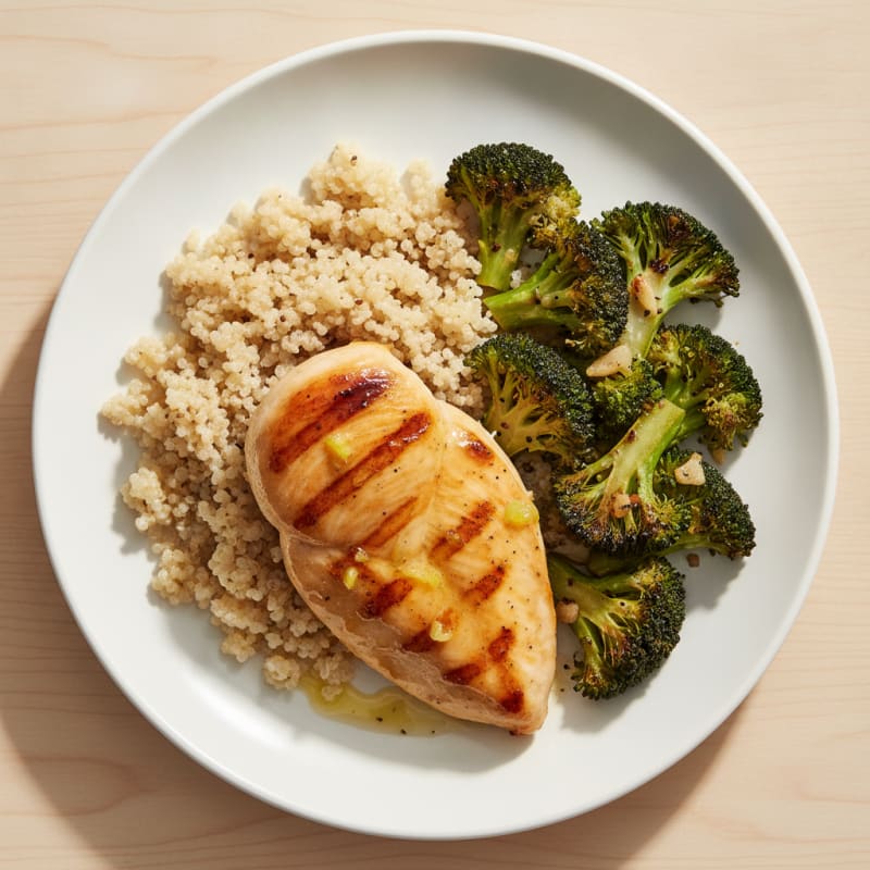 Grilled Chicken Breast with Quinoa and Roasted Broccoli