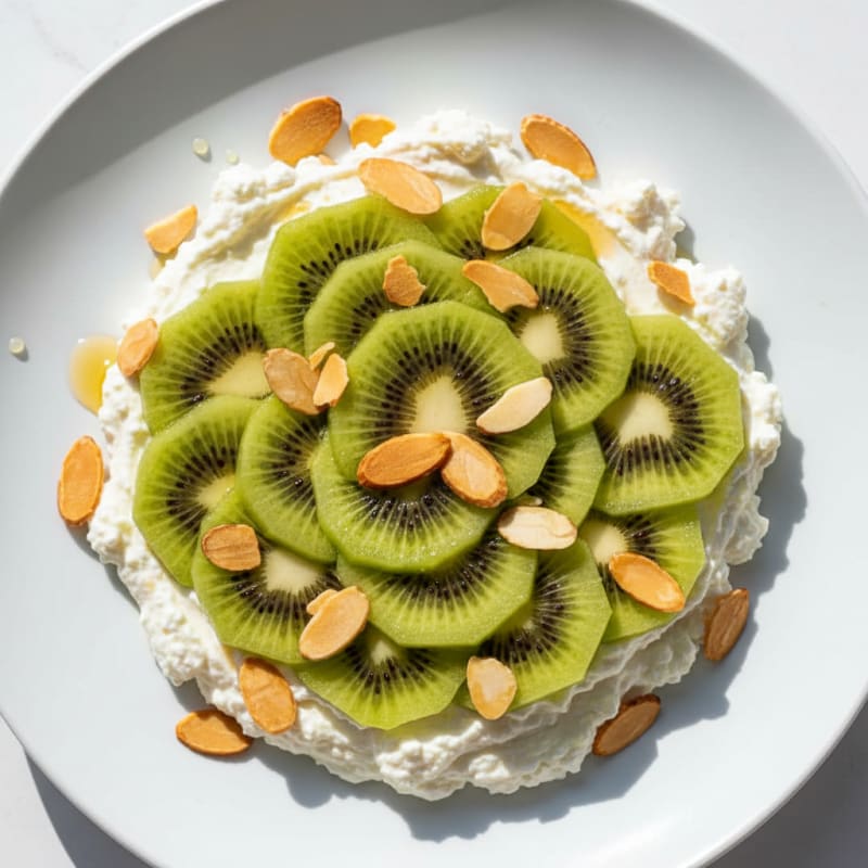 Creamy Cottage Cheese Protein Parfait with Sliced Kiwi and Almonds