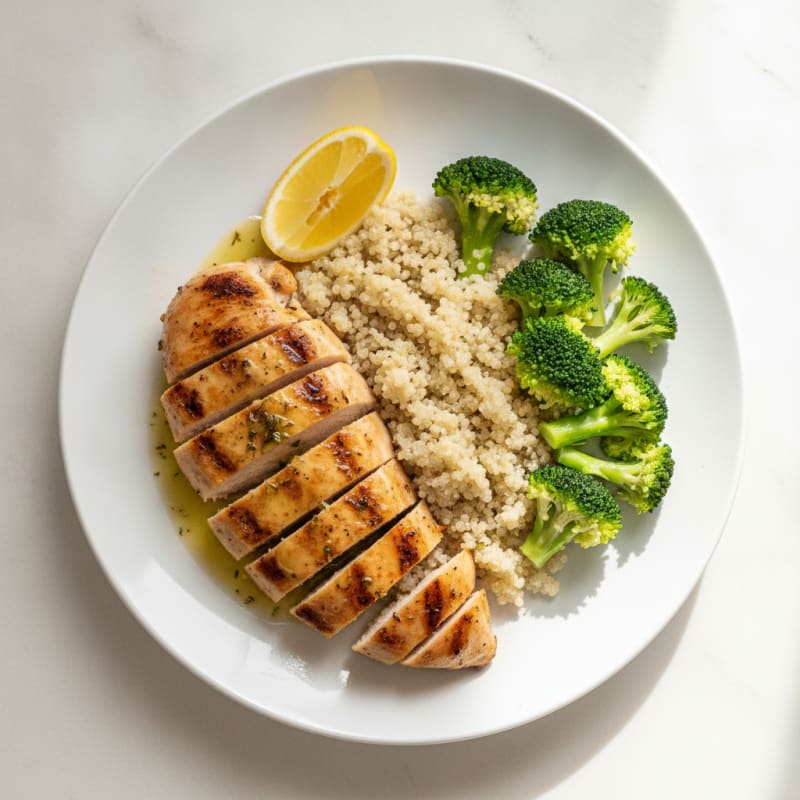 Grilled Chicken Breast with Quinoa and Steamed Broccoli