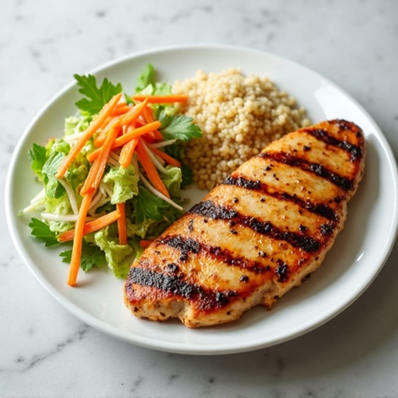 Grilled Chicken Breast with Crunchy Cabbage Slaw and Quinoa