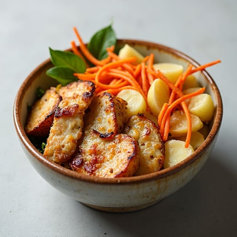 Grilled Chicken and Roasted Potato Bowl with Carrot Slaw